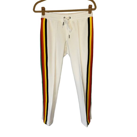 Pam & Gela Cropped Mid Rise White Track Pants Joggers Rainbow Stripes Small - Picture 4 of 14